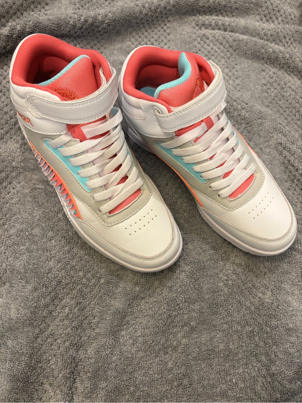 High-Top Athletic Sneakers in White, Pink & Aqua - Picture 2 of 5